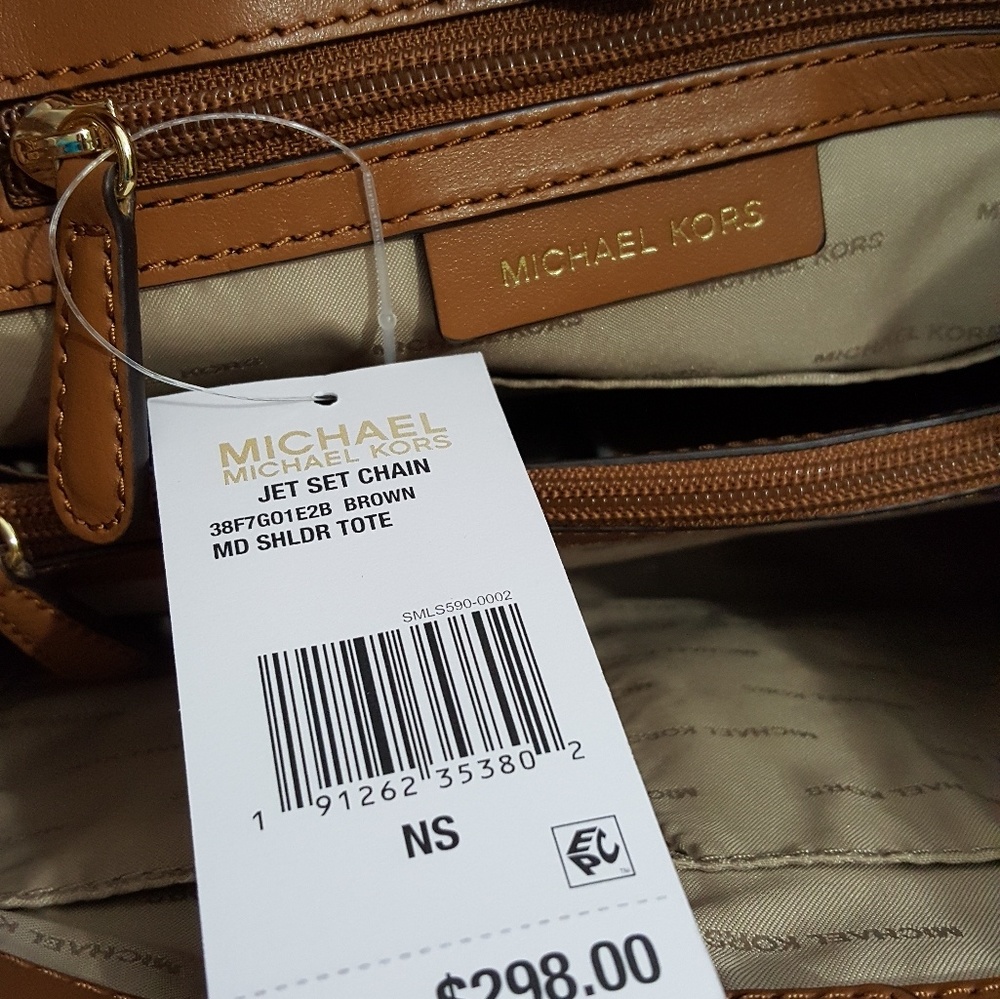 Michael Kors Jet Set Gold Chain BROWN  $298Tote - Picture 7 of 8